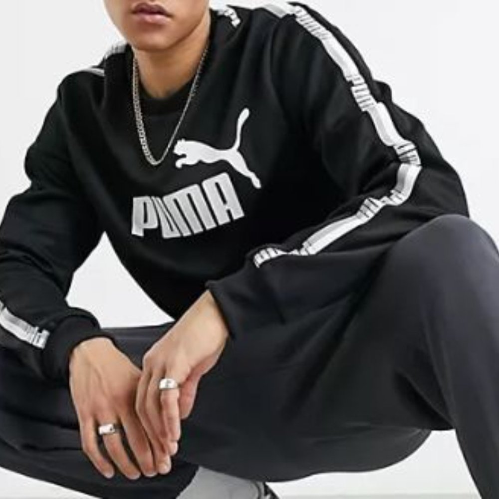 Puma Tape Crewneck Black Men's Ling Sleeve Sweatshirt Size Small